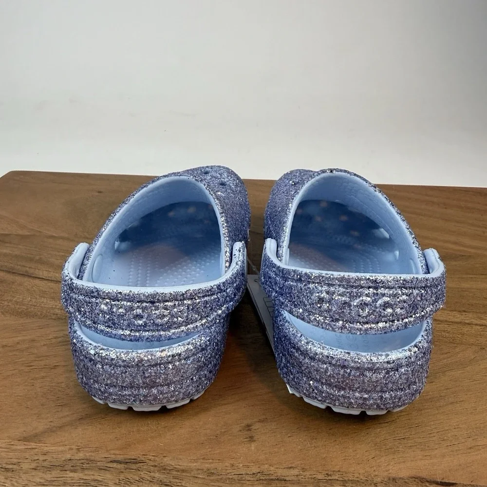 NWT Little Kids Girls Crocs Purple Classic Chunky Glitter Clogs Sandals Size 9 C